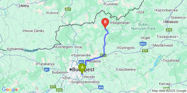 Map: Budapest Airport (BUD), Ferihegy, Liszt Ferenc to Kisbárkány