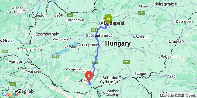 Map: Budapest Airport (BUD), Ferihegy, Liszt Ferenc to Kisnyárád