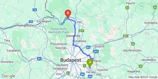 Map: Budapest Airport (BUD), Ferihegy, Liszt Ferenc to Kisoroszi