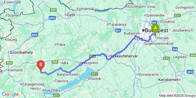 Map: Budapest Airport (BUD), Ferihegy, Liszt Ferenc to Kisvásárhely