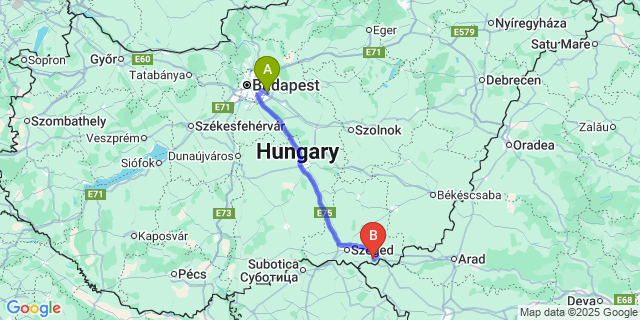Map: Budapest Airport (BUD), Ferihegy, Liszt Ferenc to Kiszombor