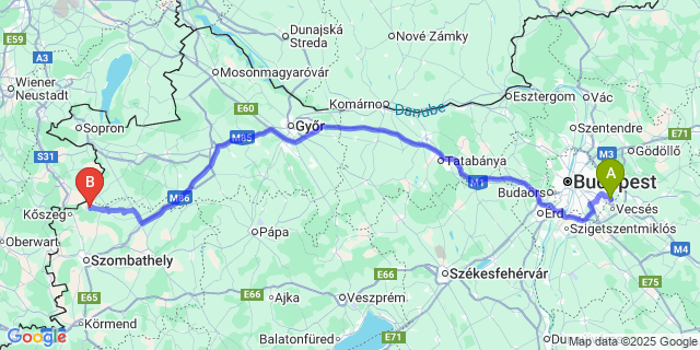 Map: Budapest Airport (BUD), Ferihegy, Liszt Ferenc to Kiszsidány