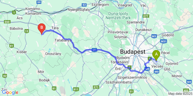 Map: Budapest Airport (BUD), Ferihegy, Liszt Ferenc to Kocs