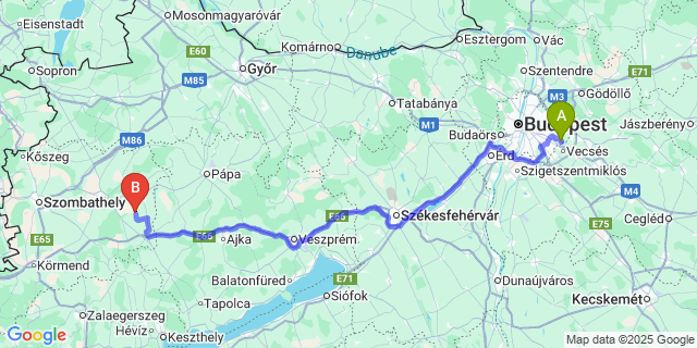 Map: Budapest Airport (BUD), Ferihegy, Liszt Ferenc to Köcsk