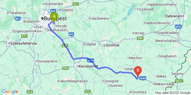 Map: Budapest Airport (BUD), Ferihegy, Liszt Ferenc to Kondoros