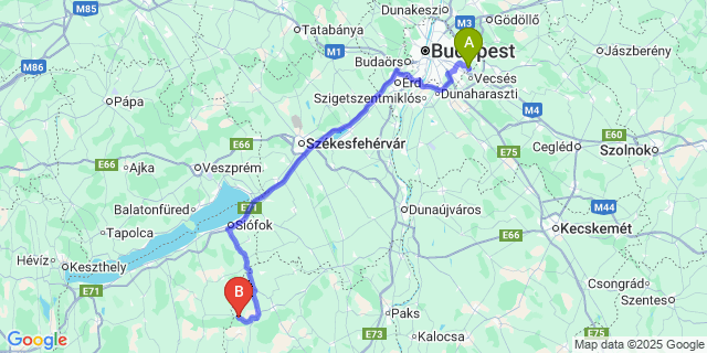 Map: Budapest Airport (BUD), Ferihegy, Liszt Ferenc to Koppányszántó
