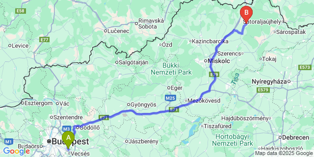 Map: Budapest Airport (BUD), Ferihegy, Liszt Ferenc to Korlát