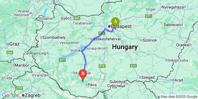 Map: Budapest Airport (BUD), Ferihegy, Liszt Ferenc to Kovácsszénája