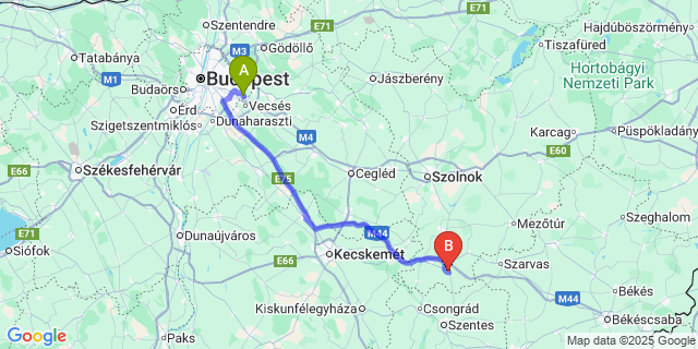 Map: Budapest Airport (BUD), Ferihegy, Liszt Ferenc to Kunszentmárton