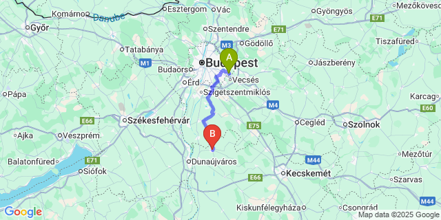 Map: Budapest Airport (BUD), Ferihegy, Liszt Ferenc to Kunszentmiklós