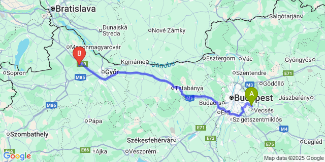 Map: Budapest Airport (BUD), Ferihegy, Liszt Ferenc to Lébény