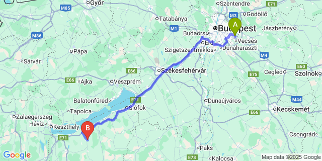 Map: Budapest Airport (BUD), Ferihegy, Liszt Ferenc to Lengyeltóti