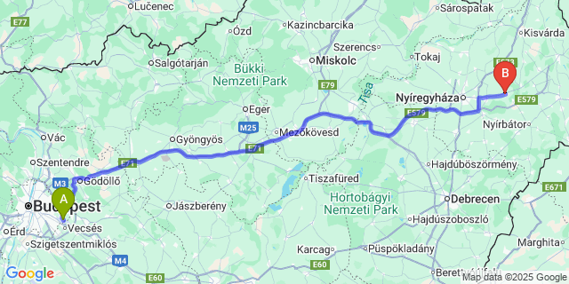 Map: Budapest Airport (BUD), Ferihegy, Liszt Ferenc to Levelek