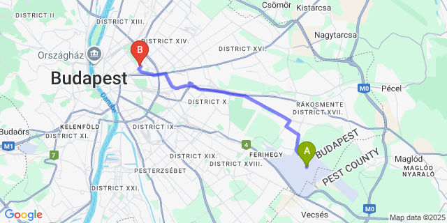 Map: Budapest Airport (BUD), Ferihegy, Liszt Ferenc to Lions Garden Hotel
