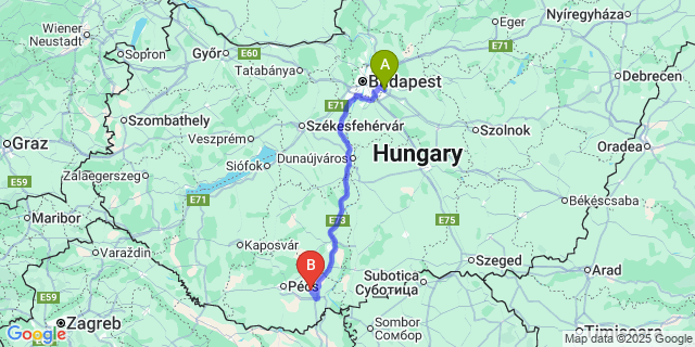 Map: Budapest Airport (BUD), Ferihegy, Liszt Ferenc to Liptód