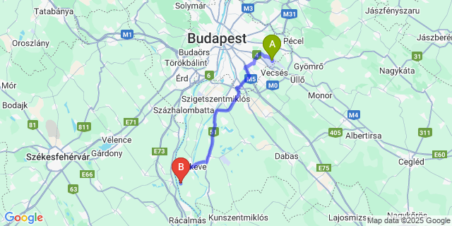 Map: Budapest Airport (BUD), Ferihegy, Liszt Ferenc to Lórév