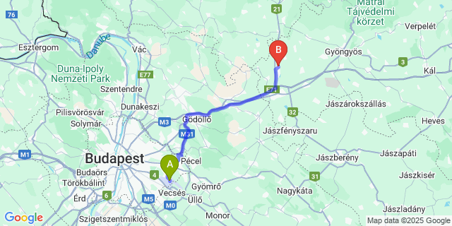 Map: Budapest Airport (BUD), Ferihegy, Liszt Ferenc to Lőrinci