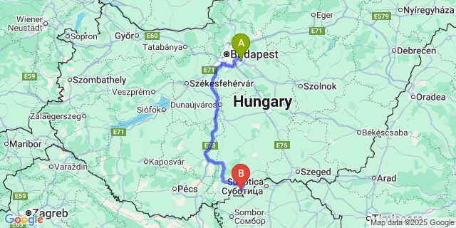 Map: Budapest Airport (BUD), Ferihegy, Liszt Ferenc to Madaras