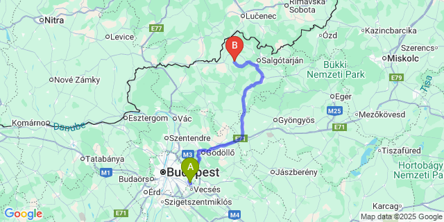 Map: Budapest Airport (BUD), Ferihegy, Liszt Ferenc to Magyargéc