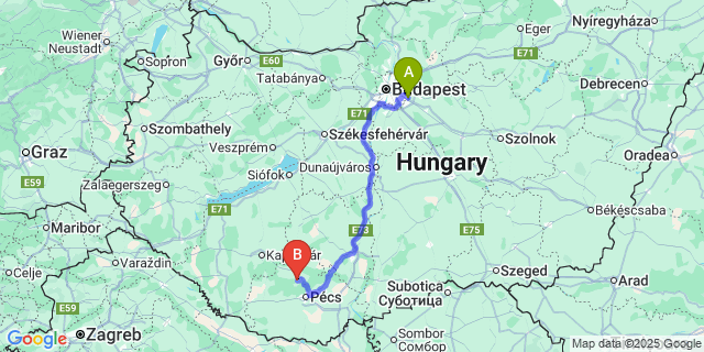 Map: Budapest Airport (BUD), Ferihegy, Liszt Ferenc to Magyarhertelend