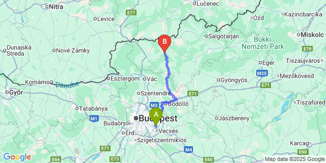 Map: Budapest Airport (BUD), Ferihegy, Liszt Ferenc to Magyarnándor