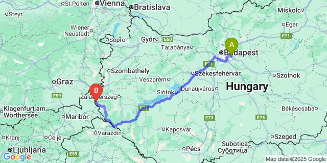 Map: Budapest Airport (BUD), Ferihegy, Liszt Ferenc to Magyarszombatfa