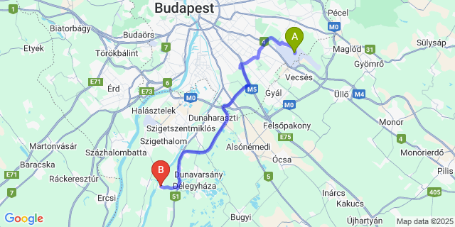 Map: Budapest Airport (BUD), Ferihegy, Liszt Ferenc to Majosháza