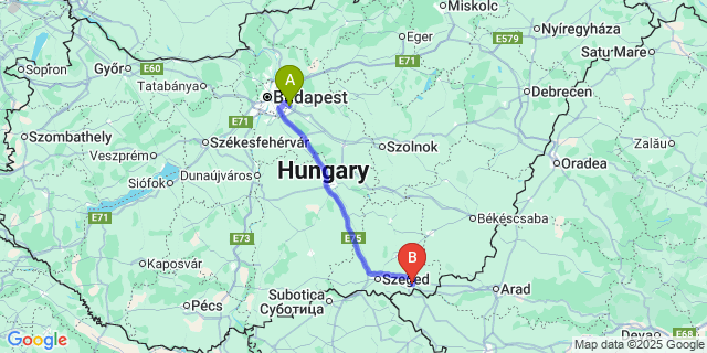 Map: Budapest Airport (BUD), Ferihegy, Liszt Ferenc to Makó