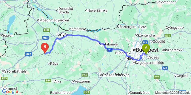 Map: Budapest Airport (BUD), Ferihegy, Liszt Ferenc to Malomsok