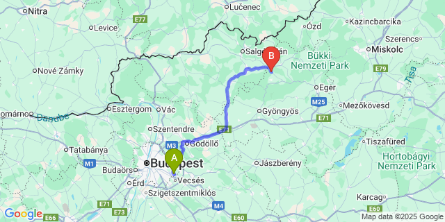 Map: Budapest Airport (BUD), Ferihegy, Liszt Ferenc to Mátraballa