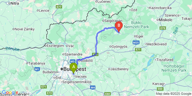 Map: Budapest Airport (BUD), Ferihegy, Liszt Ferenc to Mátraderecske