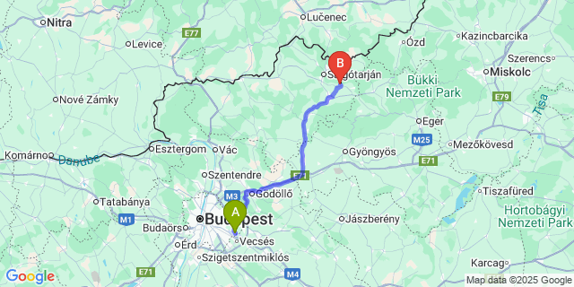 Map: Budapest Airport (BUD), Ferihegy, Liszt Ferenc to Mátraszele