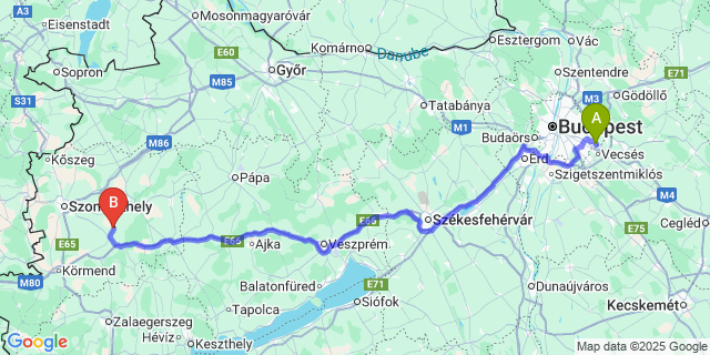 Map: Budapest Airport (BUD), Ferihegy, Liszt Ferenc to Meggyeskovácsi