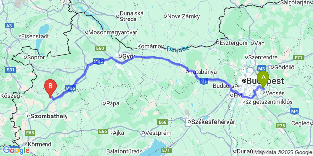 Map: Budapest Airport (BUD), Ferihegy, Liszt Ferenc to Mesterháza