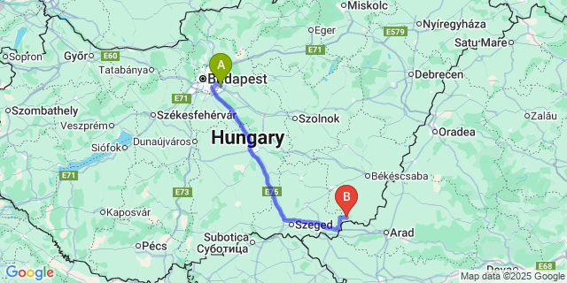 Map: Budapest Airport (BUD), Ferihegy, Liszt Ferenc to Mezőhegyes