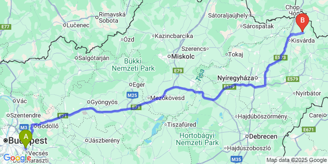 Map: Budapest Airport (BUD), Ferihegy, Liszt Ferenc to Mezőladány