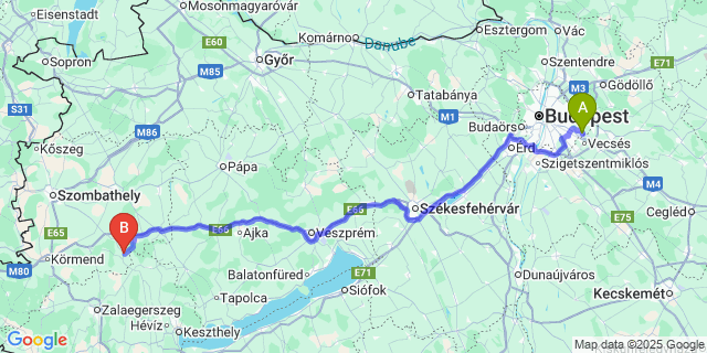 Map: Budapest Airport (BUD), Ferihegy, Liszt Ferenc to Mikosszéplak