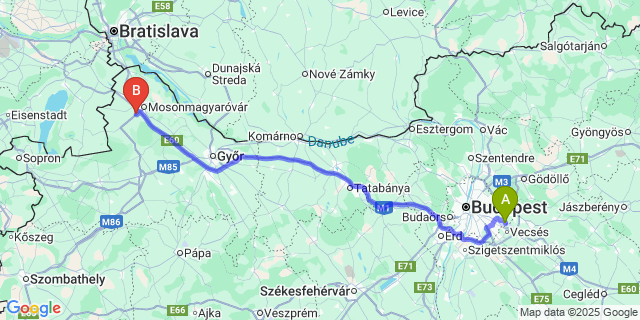 Map: Budapest Airport (BUD), Ferihegy, Liszt Ferenc to Mosonudvar