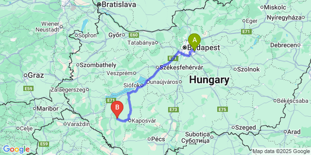 Map: Budapest Airport (BUD), Ferihegy, Liszt Ferenc to Nagybajom