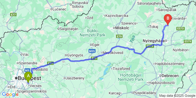 Map: Budapest Airport (BUD), Ferihegy, Liszt Ferenc to Nagyhalász