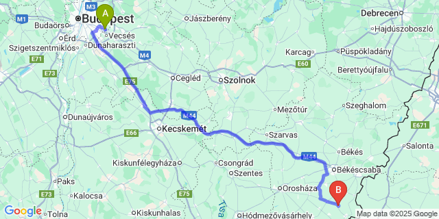 Map: Budapest Airport (BUD), Ferihegy, Liszt Ferenc to Nagykamarás