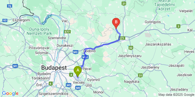 Map: Budapest Airport (BUD), Ferihegy, Liszt Ferenc to Nagykökényes