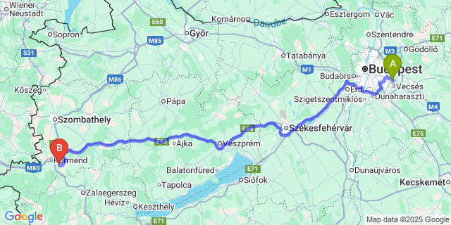 Map: Budapest Airport (BUD), Ferihegy, Liszt Ferenc to Nagymizdó