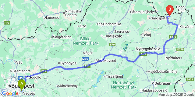Map: Budapest Airport (BUD), Ferihegy, Liszt Ferenc to Nagyrozvágy