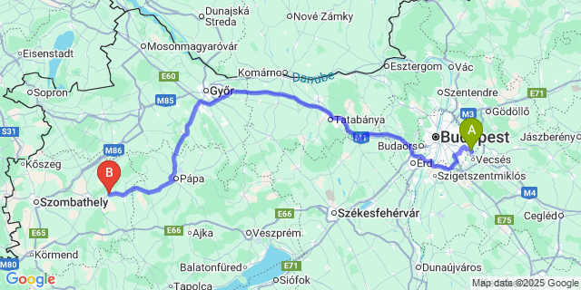 Map: Budapest Airport (BUD), Ferihegy, Liszt Ferenc to Nagysimonyi
