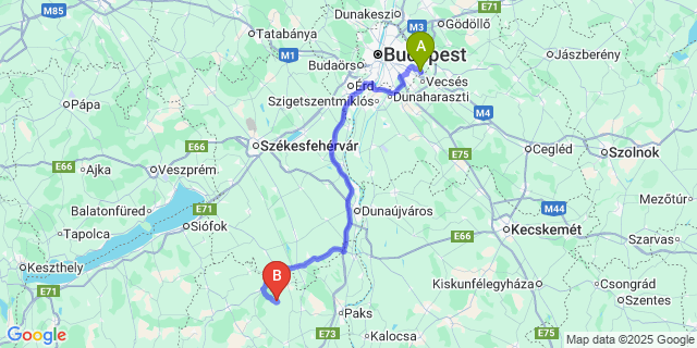 Map: Budapest Airport (BUD), Ferihegy, Liszt Ferenc to Nagyszékely
