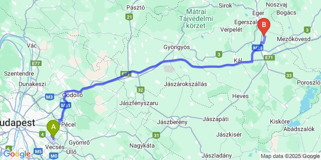 Map: Budapest Airport (BUD), Ferihegy, Liszt Ferenc to Nagytálya
