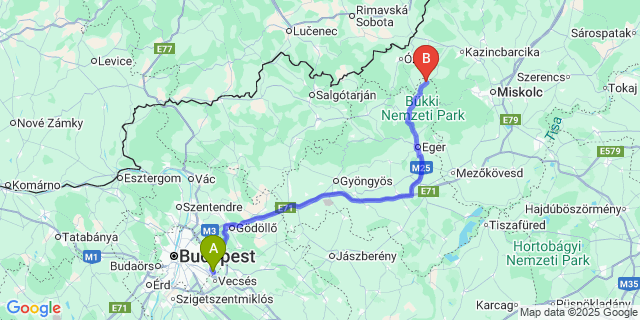 Map: Budapest Airport (BUD), Ferihegy, Liszt Ferenc to Nagyvisnyó