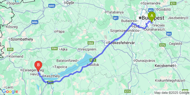Map: Budapest Airport (BUD), Ferihegy, Liszt Ferenc to Nemesbük