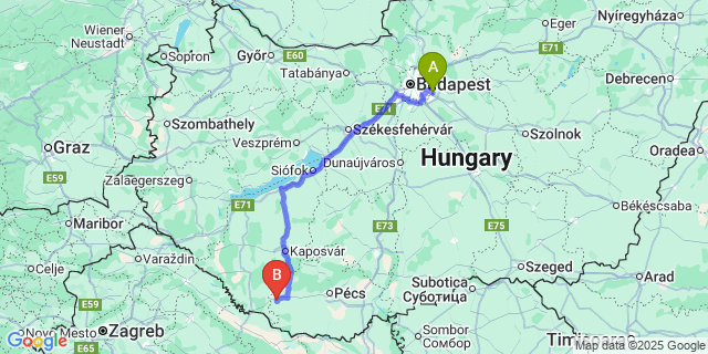 Map: Budapest Airport (BUD), Ferihegy, Liszt Ferenc to Nemeske